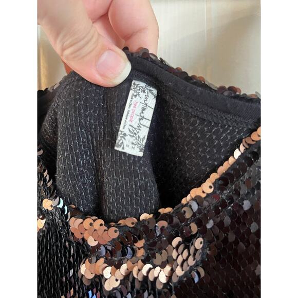 Free People Seeing Double Sequin Slip Dress Rose Gold Black Size Medium - Picture 6 of 6